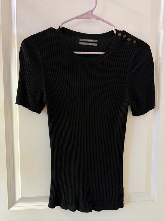 Anthropologie Tops - Anthropologie Black Ribbed Short-Sleeve Knit Top with Shoulder Buttons